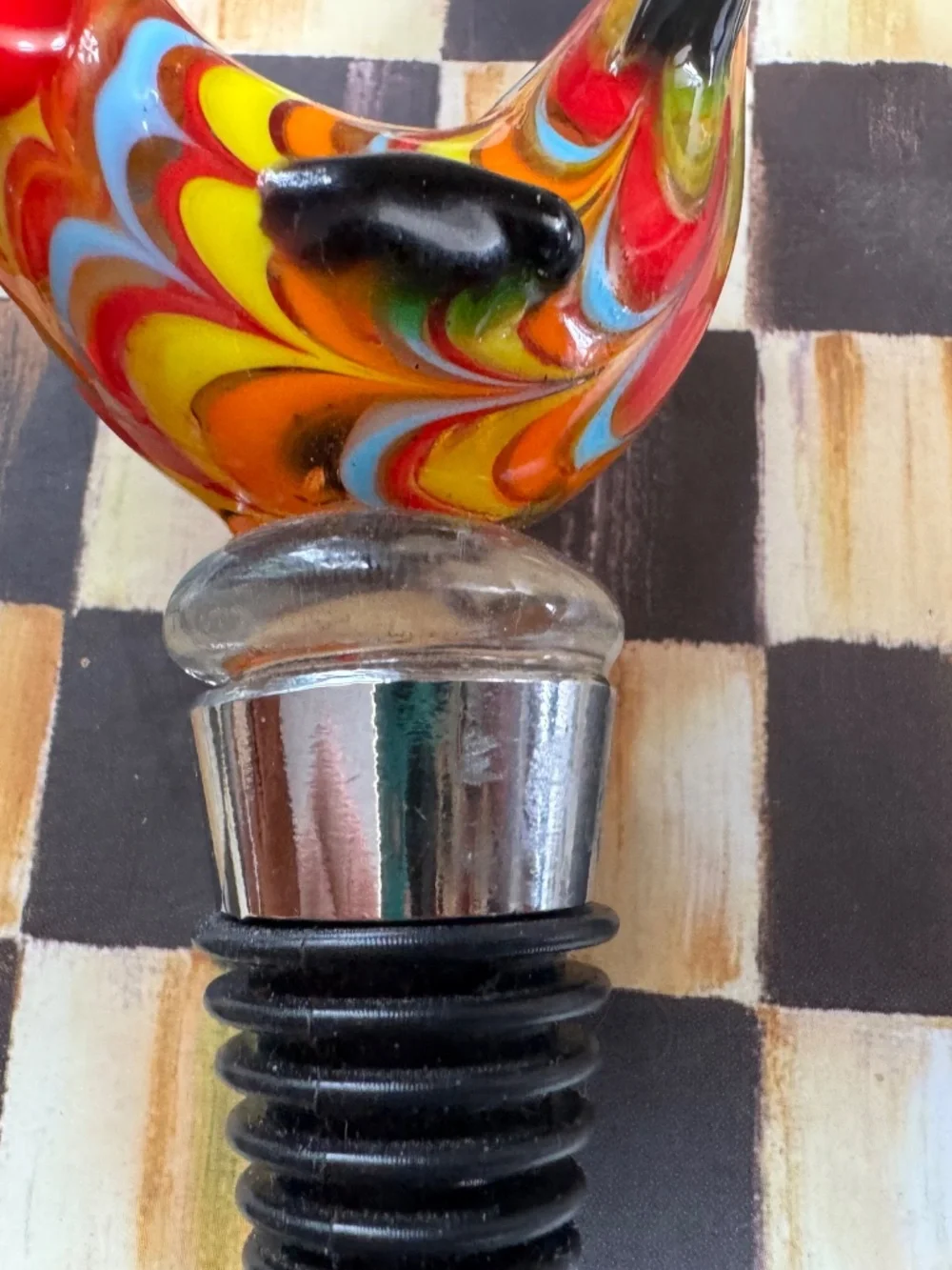 Murano Glass Rooster Bottle Stopper Hand Blown Art Glass Barware Wine Cork